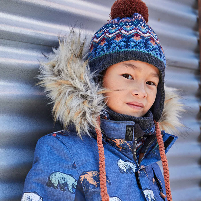 Tuque en tricot jacquard avec cache-oreilles pour enfants [2-8
